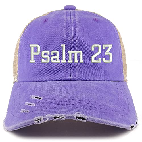 Trendy Apparel Shop Psalm 23 Frayed Bill Trucker Mesh Back Cap - color: Purple