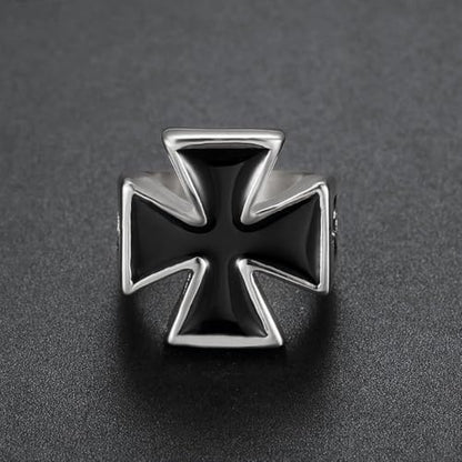 Striking Iron Cross Black Enamel Ring Vintage Military Gothic Knights Templar Titanium Steel Jewelry Maltese Cross Biker Accessory