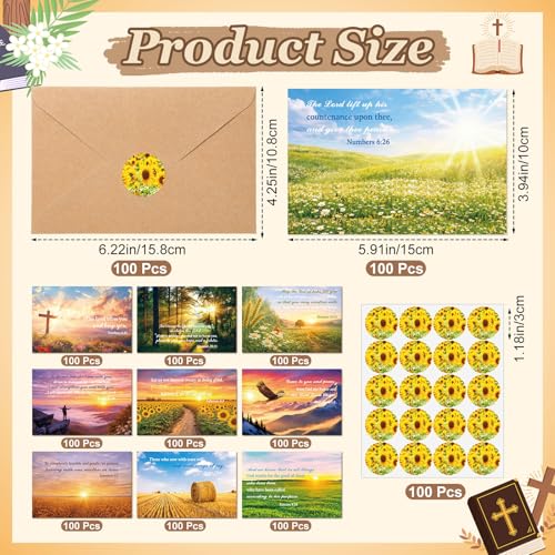 100 Sets Bible Verse Cards, with Envelopes Stickers, Landscape - style: Landscape
