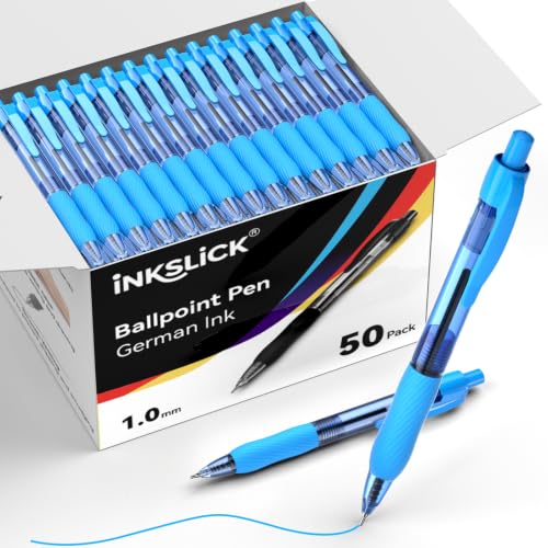 50 Pack Blue Ink Ballpoint Pen with Soft Grip, Bulk Pens 1.0mm - color: Blue