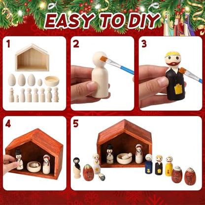 Threehoney DIY Christmas Nativity Wood Peg Dolls Unfinished Craft
