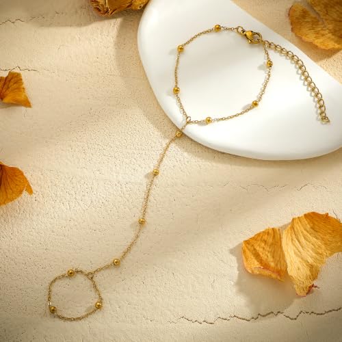LALAPPLE Gold-Plated Hand Chain Bracelets for Women, 3Pcs - color: HB-gold 2pcs