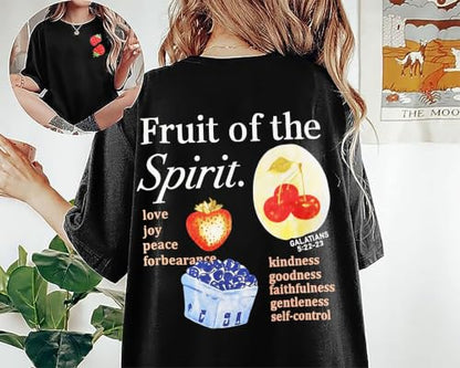Women Christian Shirt Jesus T-shirt Fruit of The Spirit Bible Verse Tee - size: Large