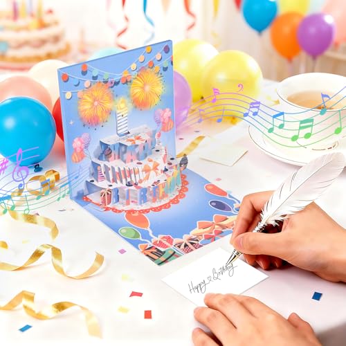 3D pop-up music birthday card - LED Light Cake Greeting Card - color: Cake - Blue
