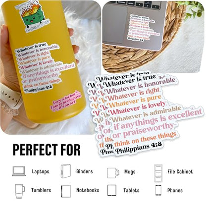 (3Pcs) Philippians 4:8 Whatever is True Whatever is Noble Whatever Stickers Bible Christian 3" Waterproof Vinyl Sticker for Laptop, Water Bottle, Tumbler, Accessory Gifts for Her Him 3 Inches - size: 3x3