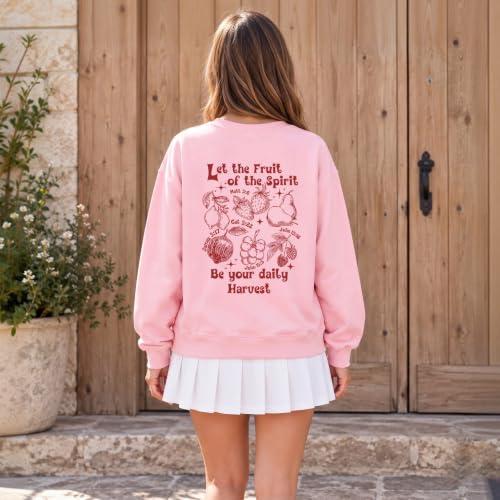 Womens Christian Faith Bible Verse Fruit of The Spirit Sweatshirt - color: Pink, size: Medium