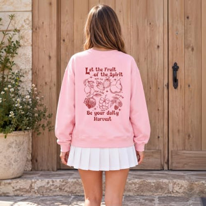 Womens Christian Faith Bible Verse Fruit of The Spirit Sweatshirt - color: Pink, size: Medium