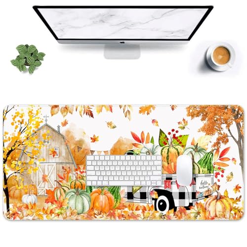 Britimes Large Mouse Pad, Mouse Pad, 31.5 x 15.7 Inch, Fall Buffalo Plaid - color: Autumn Pumpkin Truck