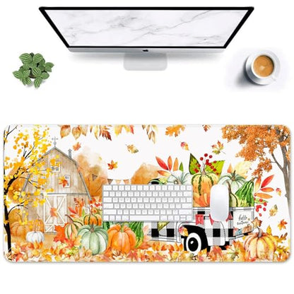Britimes Large Mouse Pad, Mouse Pad, 31.5 x 15.7 Inch, Fall Buffalo Plaid - color: Autumn Pumpkin Truck