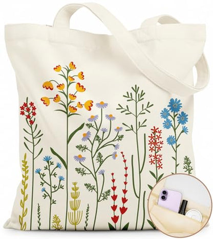 Canvas Tote Bag for Women with Zipper Cute - color: Wildflower