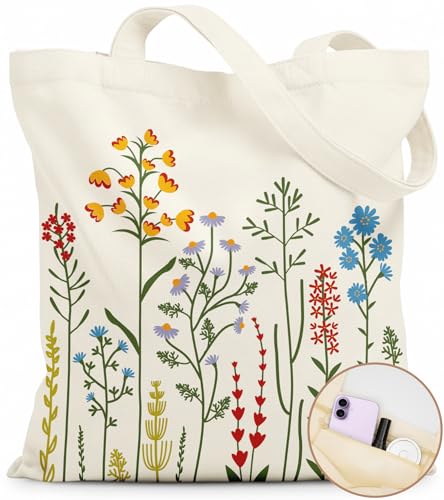 Canvas Tote Bag for Women with Zipper Cute - color: Wildflower