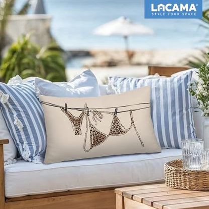 Lacama Coastal Leopard Print Throw Pillow Cover 12x20, Coastal Room Decor - color: Coast-bikini-leopard Print