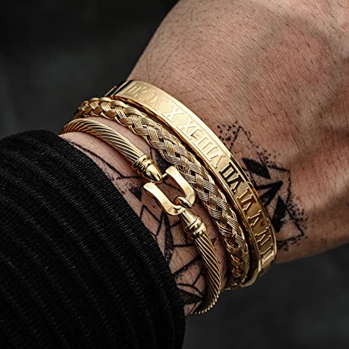 WFYOU Stainless Steel Bracelets for Men Gold Cuff Bracelet Birthday Gifts - color: Gold 6