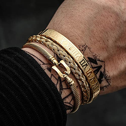 WFYOU Stainless Steel Bracelets for Men Gold Cuff Bracelet Birthday Gifts - color: Gold 6