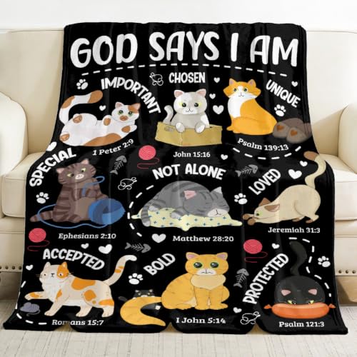 Cat Throw Blanket with Bible Verse,Thoughtful Christian Gifts - color: Bible-cat, size: 40"x50"