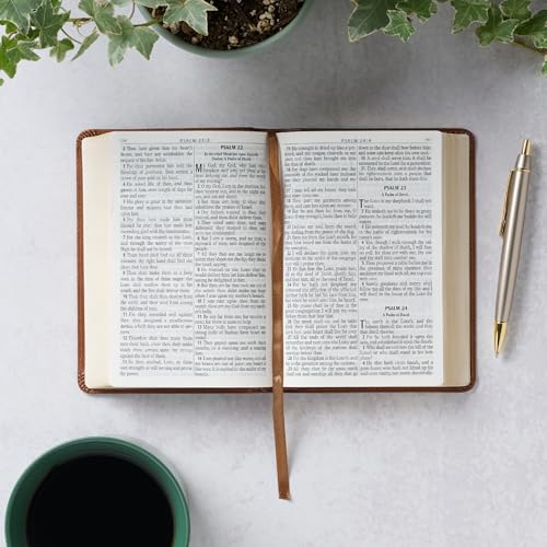 KJV Holy Bible, Compact Large Print Faux Leather Red Letter Edition - Ribbon Marker, King James Version, Saddle Tan