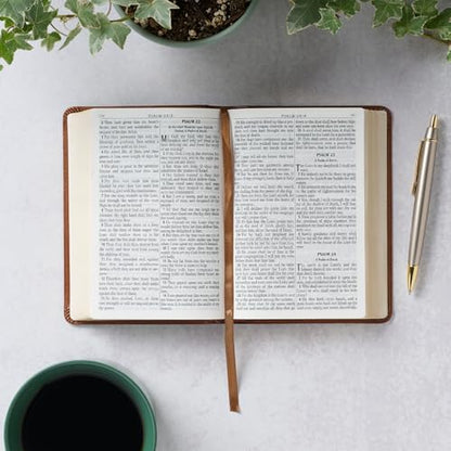 KJV Holy Bible, Compact Large Print Faux Leather Red Letter Edition - Ribbon Marker, King James Version, Saddle Tan