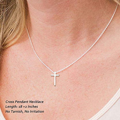 M MOOHAM Cross Necklace for Women Girls, Dainty 14K Gold Plated Cross Pendant Necklace Sideways Cross Choker Layered Necklaces for Women Girls - color: Cross Silver 0.51"×0.91"