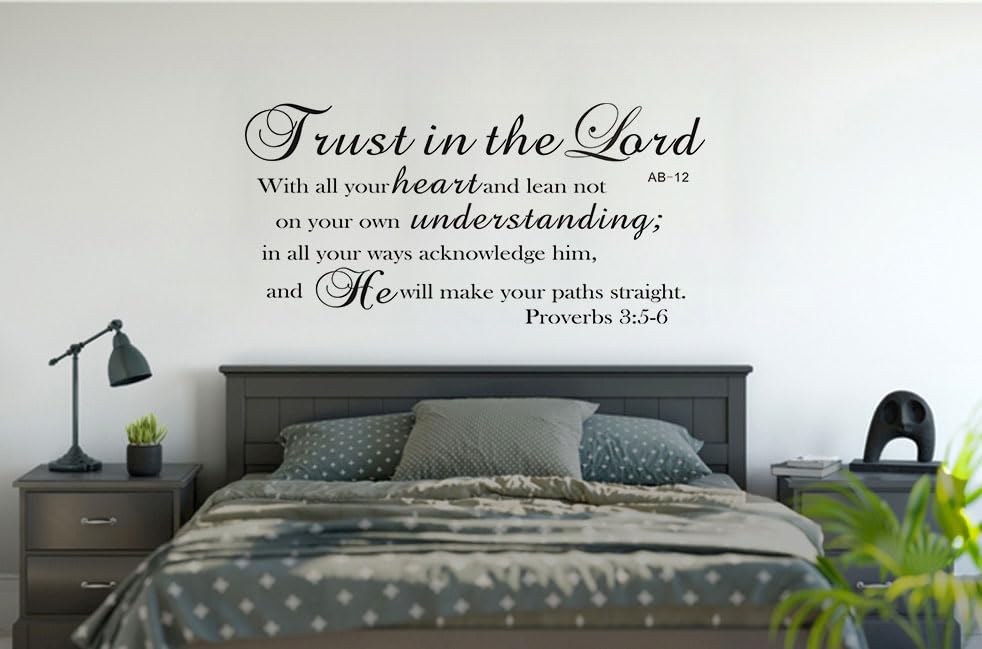 Bible Verse Prayer Wall Stickers, Trust in the Lord with All Your Heart .Proverbs 3:5-6 Christian Scripture Quotes Wall Decals, Vinyl Removable Religious Wall Decor for for Livingroom Home Church
