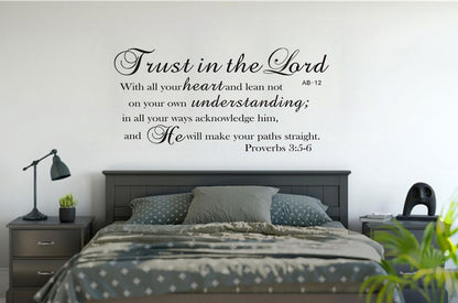 Bible Verse Prayer Wall Stickers, Trust in the Lord with All Your Heart .Proverbs 3:5-6 Christian Scripture Quotes Wall Decals, Vinyl Removable Religious Wall Decor for for Livingroom Home Church