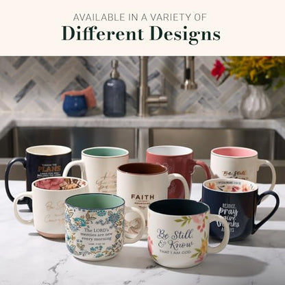Christian Art Gifts Inspiring Ceramic Coffee Mug for Women: Psalm 46:10 - color: Be Still/White & Navy, size: 14 Ounces