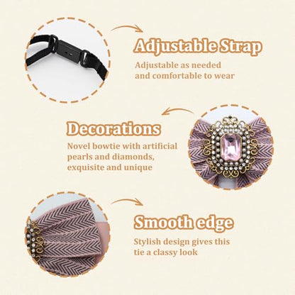 Womens Bow Tie Adjustable Rhinestone Bowtie for Women Ladies Girls Pre-tied Womens Tie for Shirt Suit Uniform - color: Pink-strap
