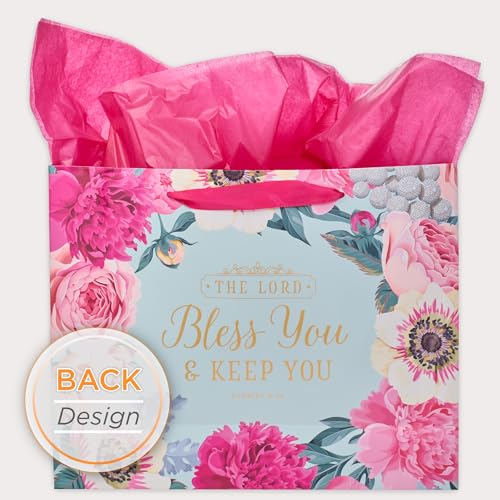 Christian Art Gifts Large Gift Bag with Card & Tissue Paper, Lord Bless You - color: Bless You/Pink, style: Large Landscape