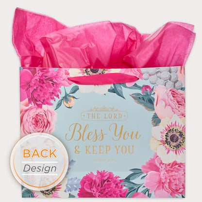 Christian Art Gifts Large Gift Bag with Card & Tissue Paper, Lord Bless You - color: Bless You/Pink, style: Large Landscape