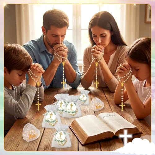 ANGOLIO Baptism Religious Gift Bulk, Bead Rosary Cross Necklaces