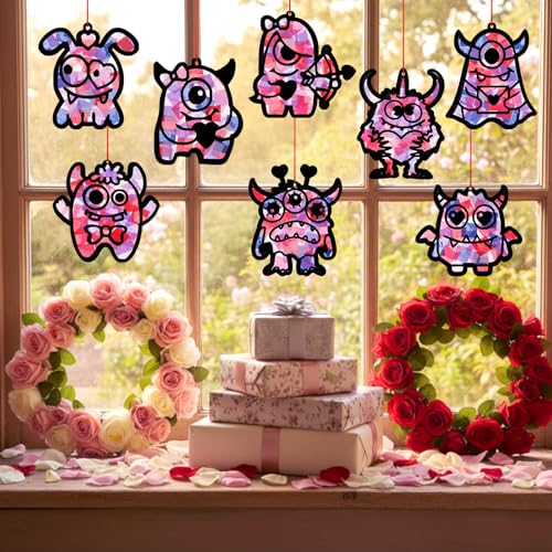 Eersida 32 Pcs Valentine Suncatcher Craft Kit Stained Glass DIY - style: Valentine