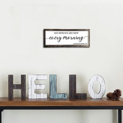 Dazingart Farmhouse Bible Verse Sign, His Mercies Art New Every Morning, Scripture Wall Decor Baptism Lord Is Faithful Sign (Every Morning)