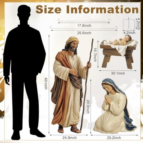 MorningRo 3 Pcs Large Metal Christmas Outdoor Nativity Scene Set (Retro) - size: 60''H