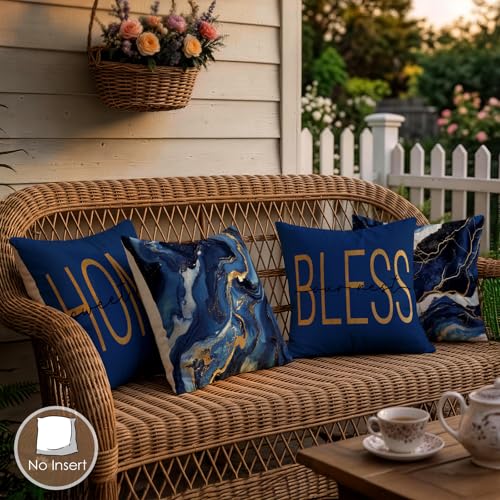 OBSEDE Blue Gold Marble Home Bless Throw Pillow Covers 18x18 in Set of 4 - color: Blue Marble With Faith Quotes, size: 18" x 18" (Pack of 4)