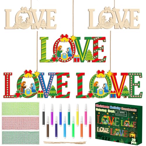 BeYumi Christmas Wooden Love Craft - 20Pcs Xmas Christian Ornaments for Kid - style: LOVE