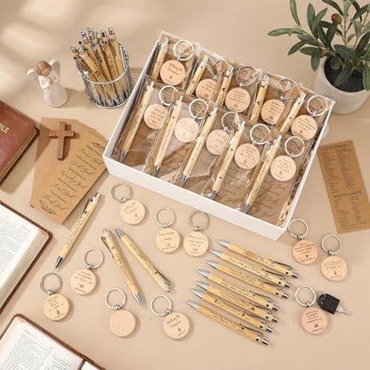 50 Sets Christian Gifts Bulk, Religious Bible Bookmarks, Keychain and Pen