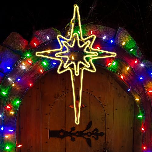 Large Star of Bethlehem Outdoor Lights, 25"x16.5", 408 Warm White LED, Christmas Decorations, Nativity Scene, Yard, Porch - size: Large 25" 408LED Warm white