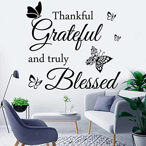 Faith Vinyl Lettering Thankful Grateful and Truly Blessed Inspirational Quote Decor for Home Decor Living Room Kitchen Office Wall Decoration