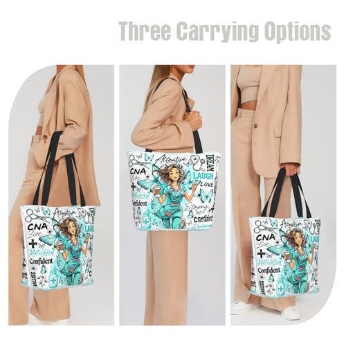 Tote Bag for Women，Everyday Carry Large Capacity Reusable Shopping Bag With Zipper For Groceries Work & Travel - color: Cute Green Nurse