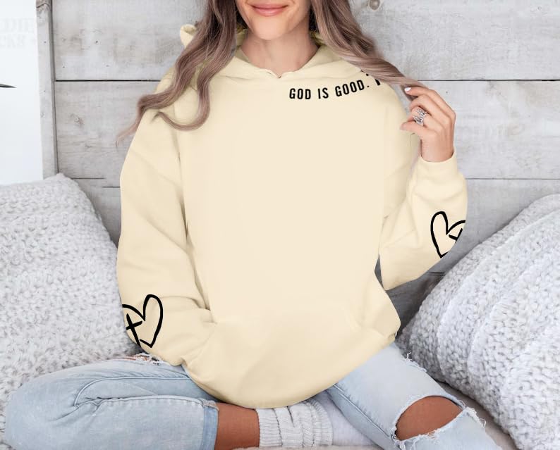 FAYALEQ Christian Sweatshirt For Women God Is Good Hoodies Graphic Tops - color: Beige, size: Small