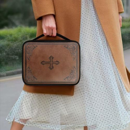 Cross Design Bible Cover for Women Men with Handle Portable Book Carrying Cases Church Bag - color: Cross