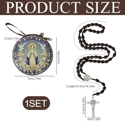 Wooden Catholic Rosary Beads, Rosarios Catolicos with Decorative Prayer Box - color: Brown (9)