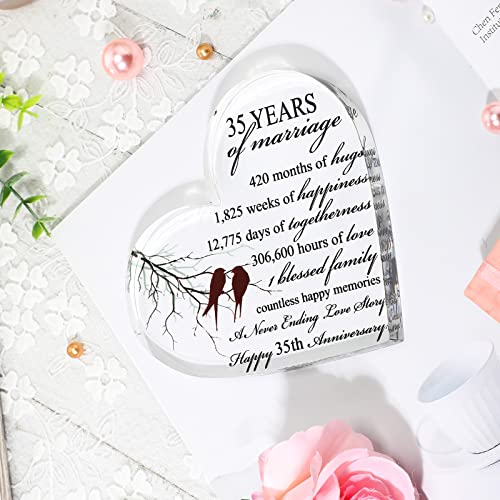 Qunclay 35th Marriage Gift for Parents Couple 35 Years Wedding Anniversary Souvenir Heart Marriage Keepsake Wedding Anniversarys Decorations for Women Men Mom Husband Wife He She Friend Grandparents - style: 35th