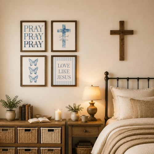 WEFKODO Christian Bible Verse Wall Art Decor Pray Posters 8x10 Unframed - color: Cross Blue Pray