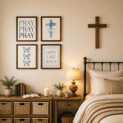 WEFKODO Christian Bible Verse Wall Art Decor Pray Posters 8x10 Unframed - color: Cross Blue Pray