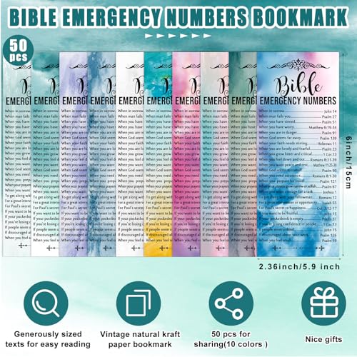 Sinload 50 Set Christian Gift Bulk Bible Emergency Numbers Bookmark with Silicone Keychains Scripture Quote Pen Religious Study Supplies for Father Day Church Bible Study Group (Watercolor) - color: Watercolour