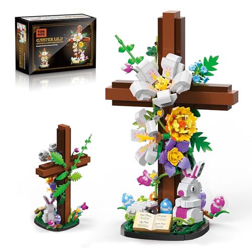 HiDectee Cross Flower Building Set for Kids and Children, 694PCS Jesus Botanical Lily Cross with Bible Base & Spring Garden - Religious Christian Faith Gifts for Mom & Grandma - Spiritual Home Decor