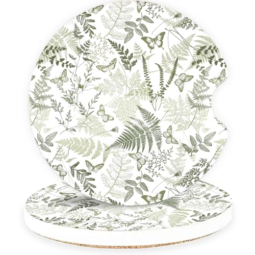 Ceramic Car Coasters – Absorbent Car Cup Holder Coaster Set for Women, Cute Aesthetic Car Accessories for Girls, 2 Pack (Deep Green) - color: Deep Green