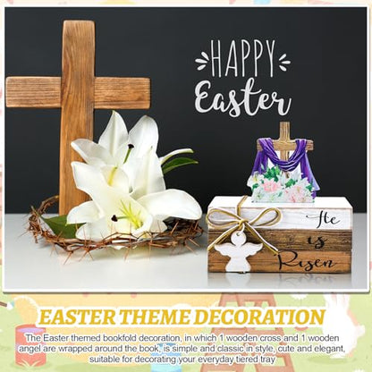 Pinkunn 4 Pcs He is Risen Easter Decorations Christian Wooden Table Sign