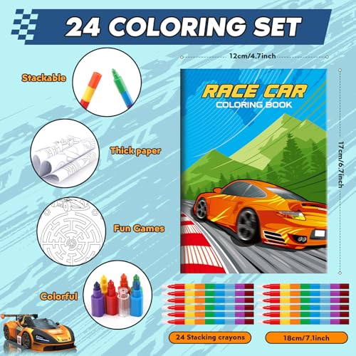 BenLouis 24 Race Car Mini Coloring Books with 24 Crayons for Kids Bulk - style: Racecar