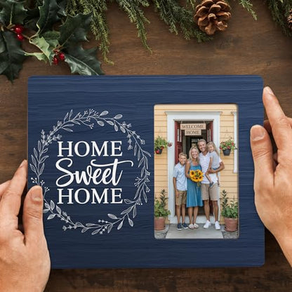 Home Sweet Home Picture Frame, Housewarming Gifts for New Home, New Apartment Photo Frame, Fits 4x6 Photo - color: Cyan